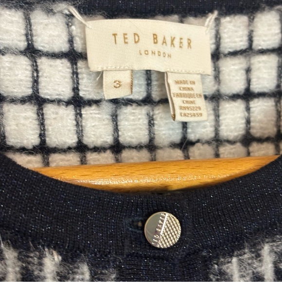 Ted Baker Miylaa Black Gray White Plaid Reversible Cardigan 8 - Picture 9 of 9
